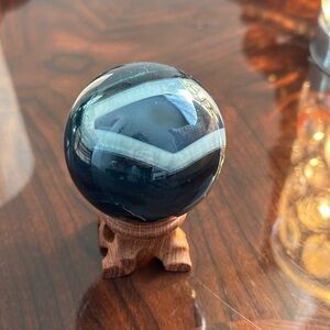 Ball Lace Agate Sphere with Wooden Holder